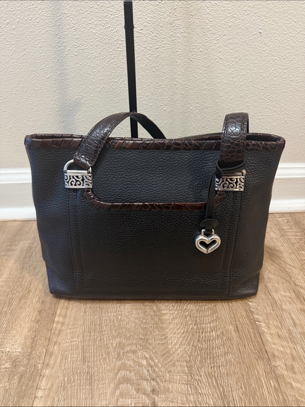 Brighton pebble leather croc lined shoulder bag